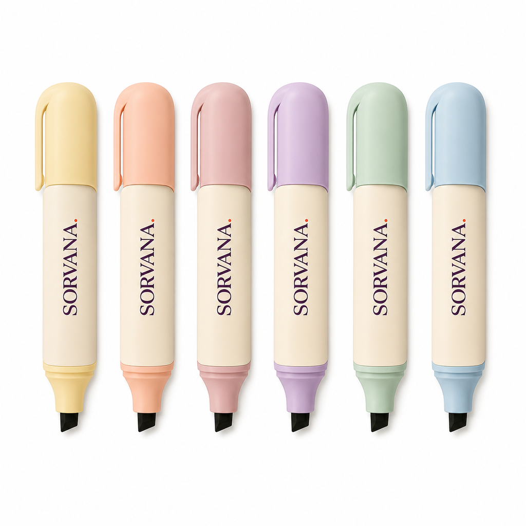 SORVANA Halo Mini Chisel Tip Highlighter Set – 6 Pastel Colours