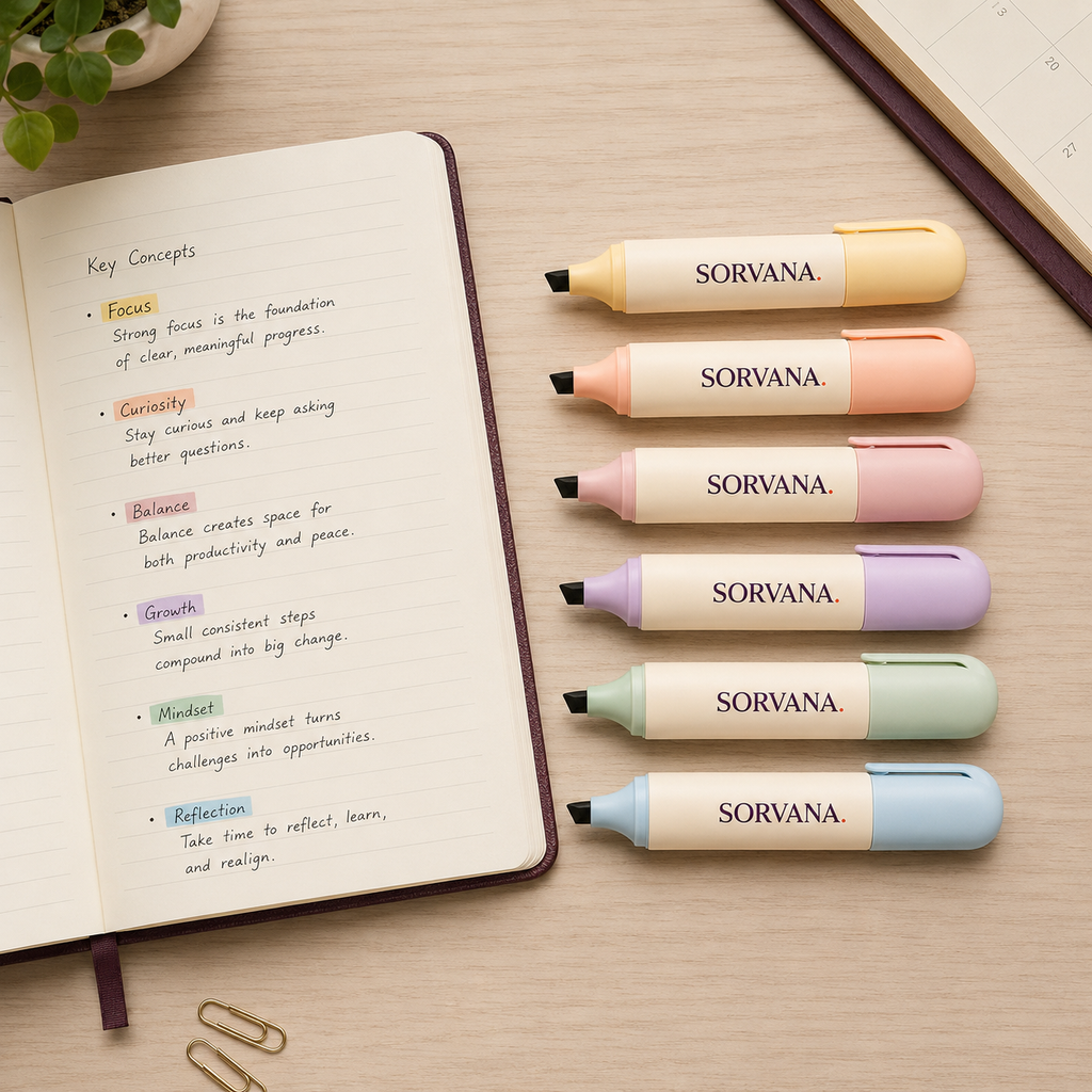 SORVANA Halo Mini Chisel Tip Highlighter Set – 6 Pastel Colours